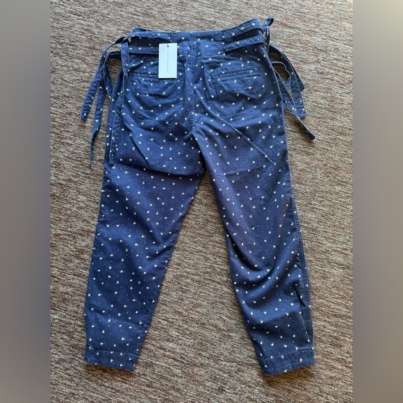 SOMETHING NAVY Sydney Side Tie Barrel Leg Denim Pants - Navy Floral Size 8 - Picture 4 of 11